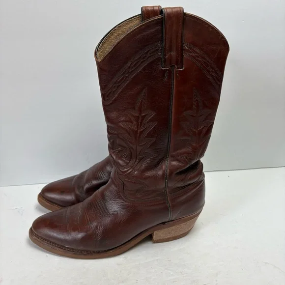 Abilene Brown Leather Cowboy Boots Western Embroidered Gum Oil Resistant Soles 7